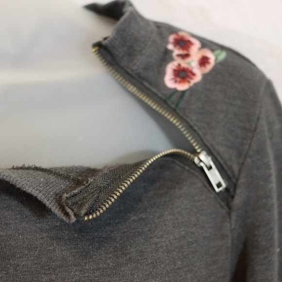 Nanette Lepore Gray Floral Embroidered Pullover Sweatshirt Size Small - Picture 6 of 12